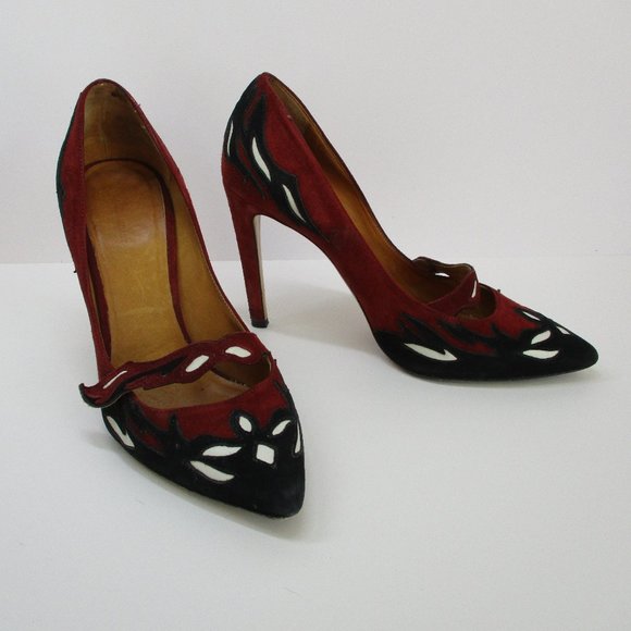 Isabel Marant Kylie Black Burgundy Suede Heels Euro 38 Gorgeous! - Picture 1 of 8